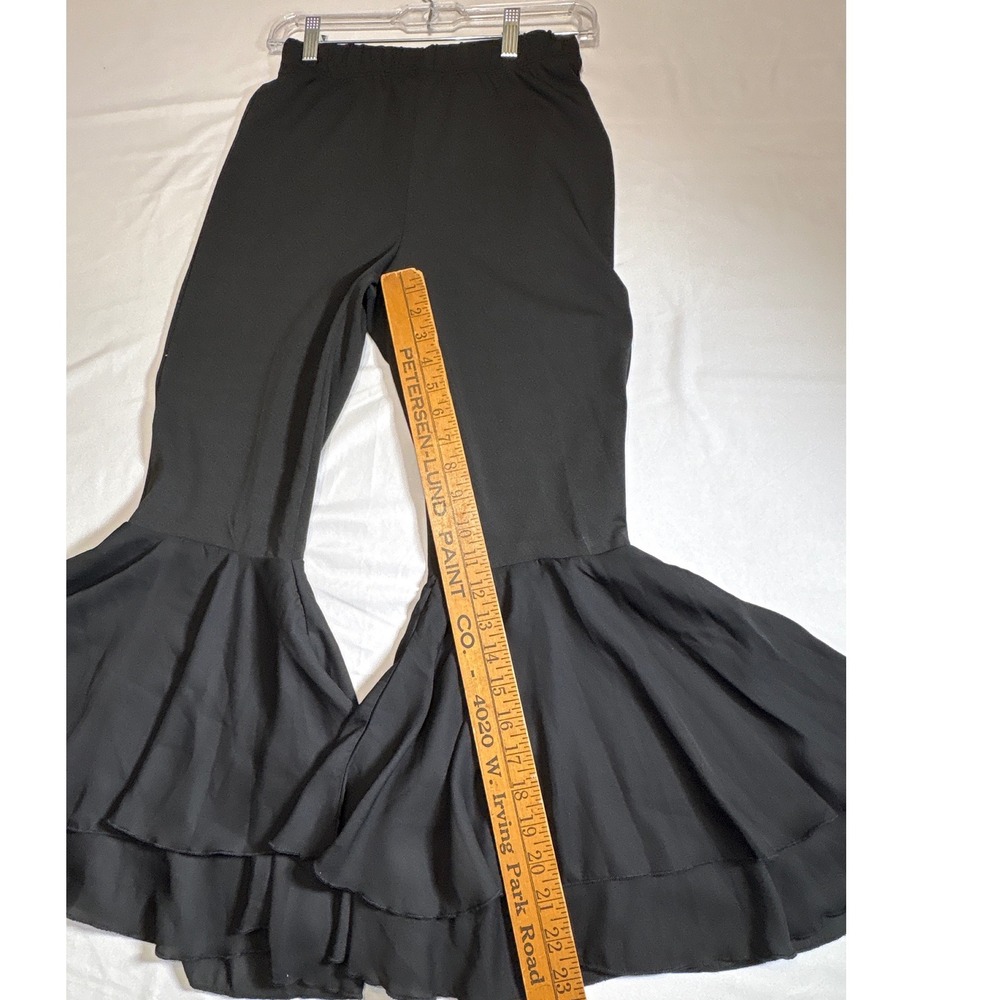Black High Waisted Ruffle Bell Bottom Flare Pants Tiered Dramatic Leg Trousers - Picture 2 of 4